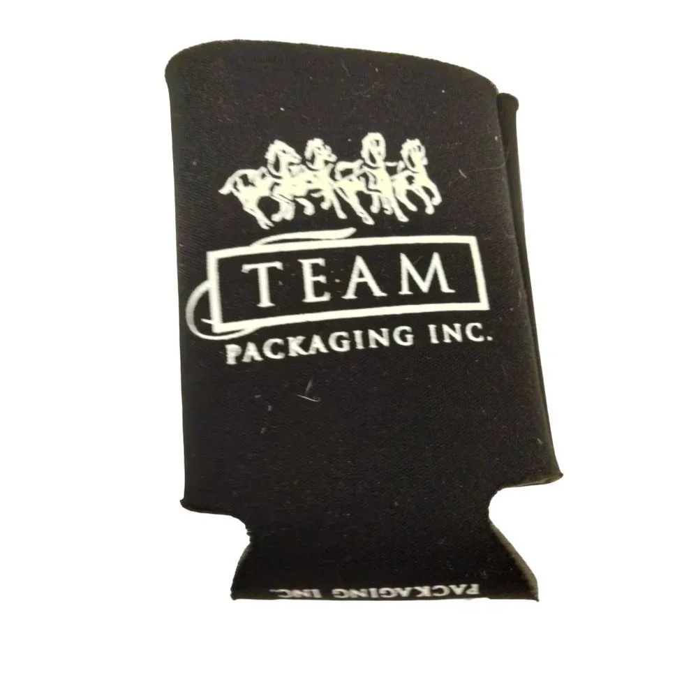 Team Packaging Can Koozie Black White Horse Team